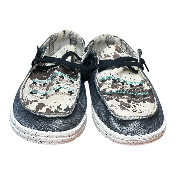 Buckle Exclusive Hey Dude Wendy Rodeo Kingman Shoes Size 8 Cow Print Turquoise - Picture 7 of 12